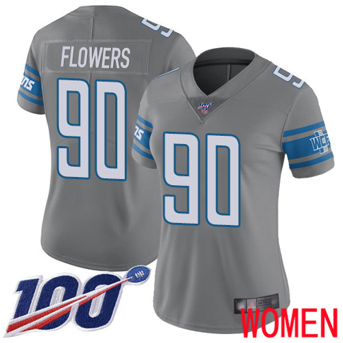 Detroit Lions Limited Steel Women Trey Flowers Jersey NFL Football #90 100th Season Rush Vapor Untouchable->women nfl jersey->Women Jersey